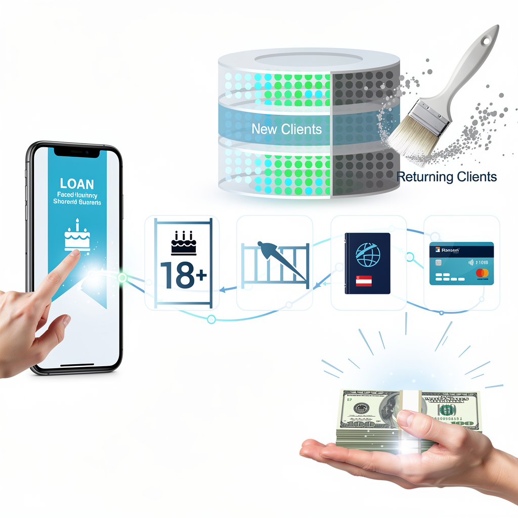 Визуализация пути получения микрозайма с фильтрами возраста, гражданства и банковской карты, а также сегментацией клиентов в базе данных.